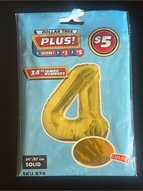 34” Jumbo Gold Number 4 Foil Balloon – New Sealed Package